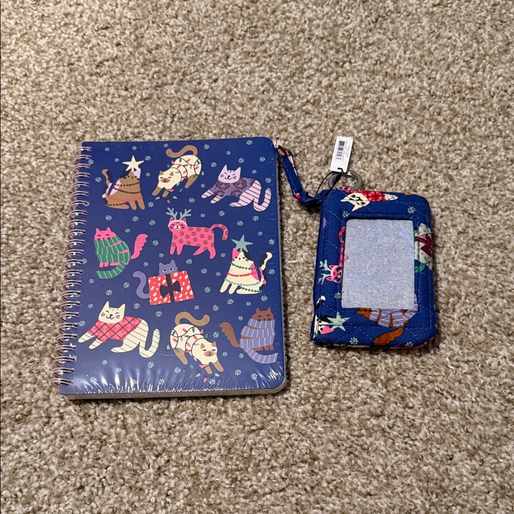 Vera Bradley Blue Cat Print notebook with Key & Card Holder